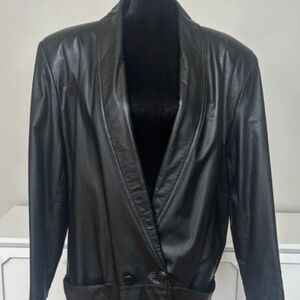Women’s Vintage G-Ill Leather Trench Coat Jacket Full Length Coat Black Small